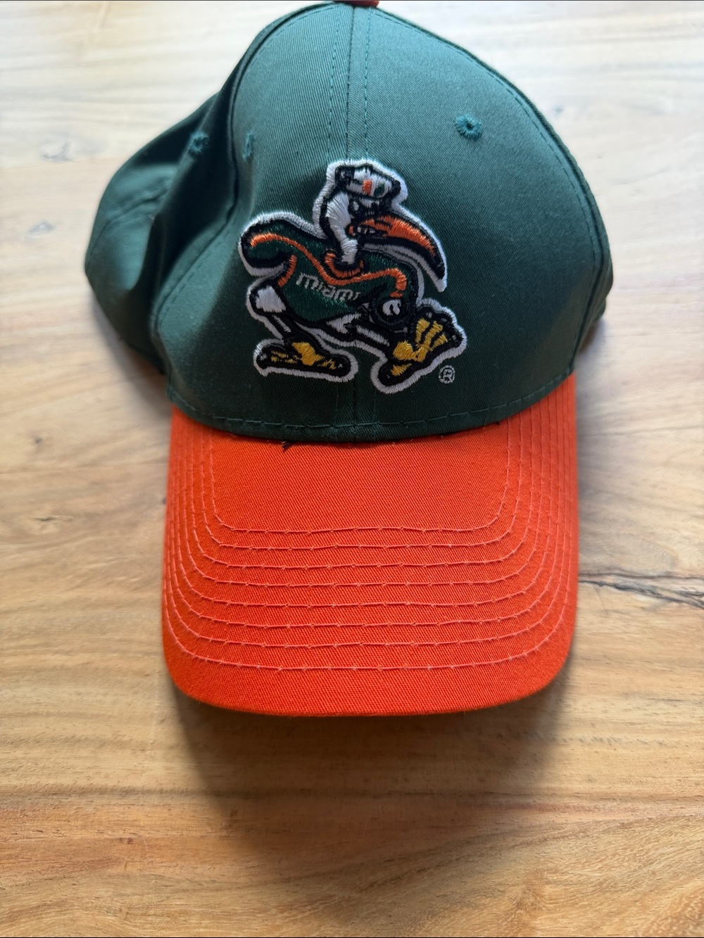 Green and Orange University of Miami Team Embroidered Baseball Cap
